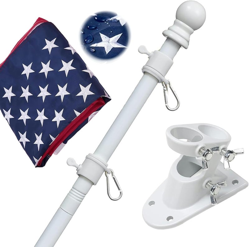 LAKEROD Flag Pole Kit with 3x5 American Flag Outdoor - 7ft Tangle Free Metal Flagpole with Holder Bracket & Embroidered US Flags - Rustproof Heavy Duty for Outside House Porch Garage Mount - White - Image 1